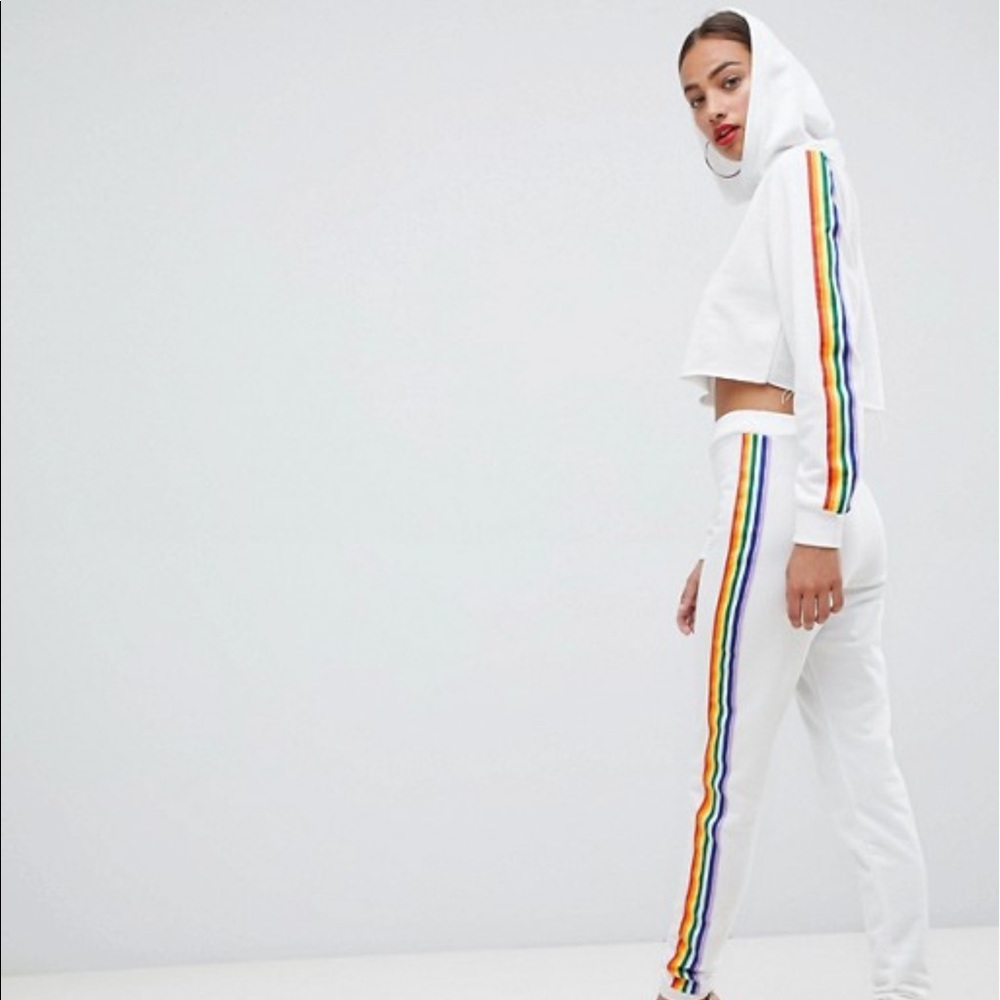 Boohoo Rainbow Stripe Crop Hoodie - Picture 4 of 4